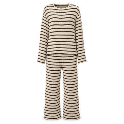 Women's Relaxed Striped Knit Top & Wide-Leg Trouser Set