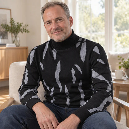 Men's Elegant Abstract Pattern Roll Neck Knit Jumper