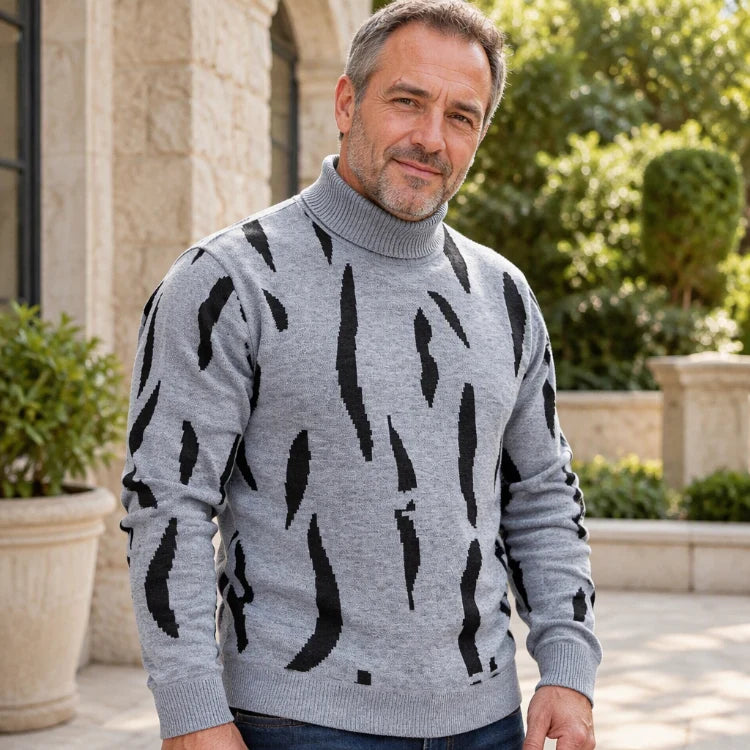Men's Elegant Abstract Pattern Roll Neck Knit Jumper