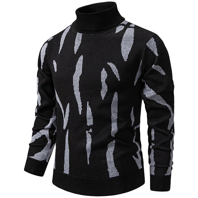 Men's Elegant Abstract Pattern Roll Neck Knit Jumper