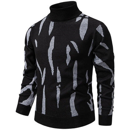 Men's Elegant Abstract Pattern Roll Neck Knit Jumper
