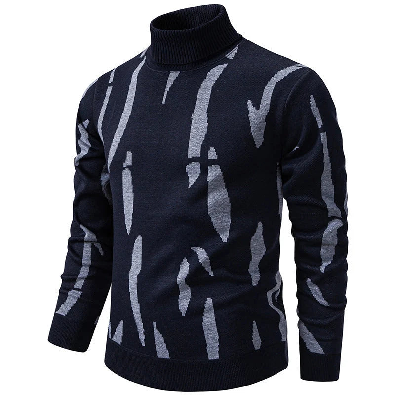 Men's Elegant Abstract Pattern Roll Neck Knit Jumper