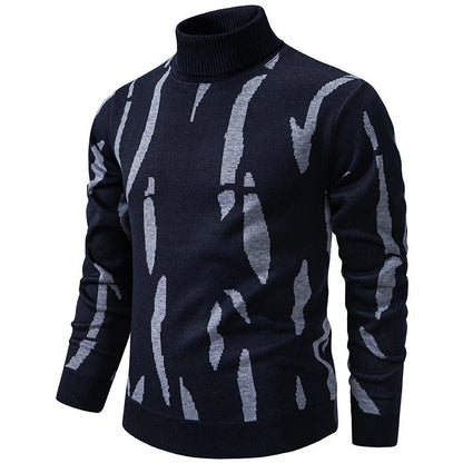 Men's Elegant Abstract Pattern Roll Neck Knit Jumper