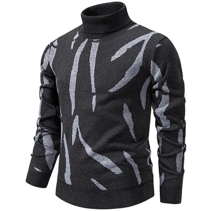 Men's Elegant Abstract Pattern Roll Neck Knit Jumper