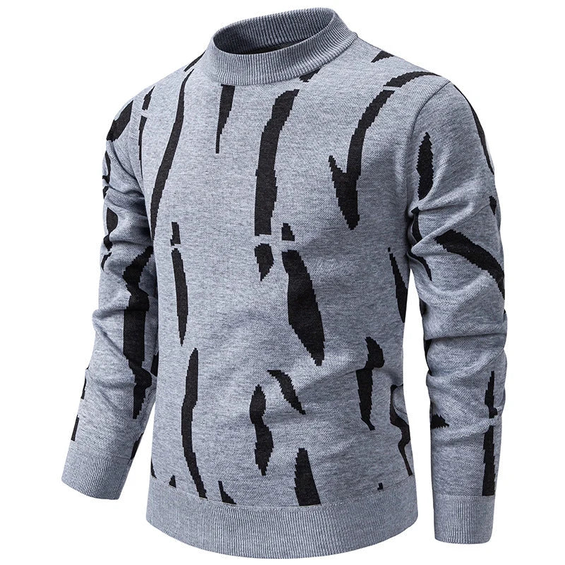 Men's Elegant Abstract Pattern Roll Neck Knit Jumper
