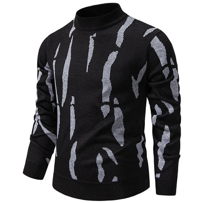 Men's Elegant Abstract Pattern Roll Neck Knit Jumper