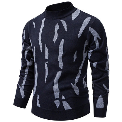 Men's Elegant Abstract Pattern Roll Neck Knit Jumper