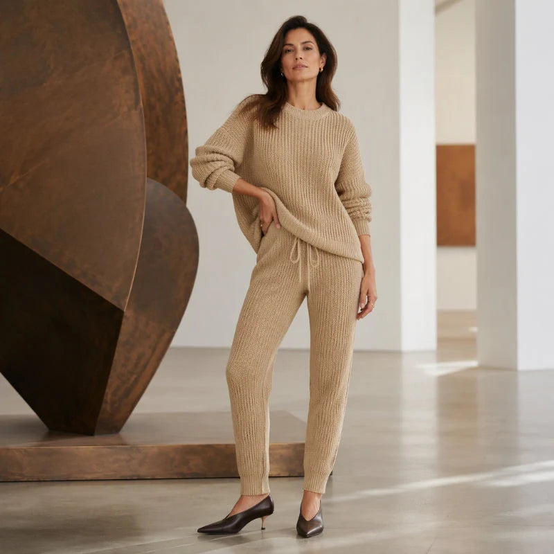 Women's Relaxed Ribbed Knit Jumper & Joggers Set