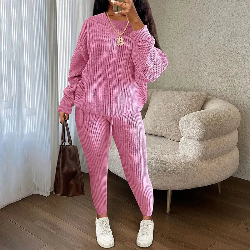 Women's Relaxed Ribbed Knit Jumper & Joggers Set