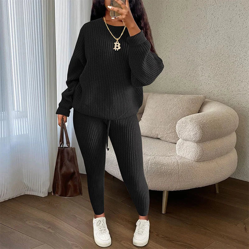 Women's Relaxed Ribbed Knit Jumper & Joggers Set