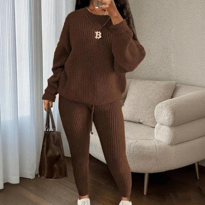 Women's Relaxed Ribbed Knit Jumper & Joggers Set