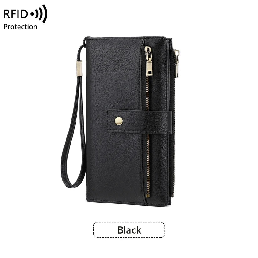 Women’s Tri-Fold Anti-Magnetic Long Wristlet Clutch Wallet
