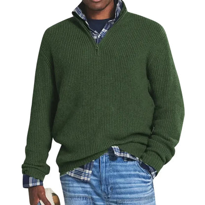 Men's Textured Button Neck Jumper