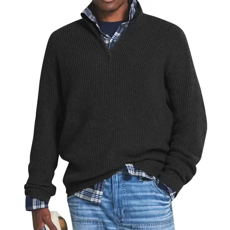 Men's Textured Button Neck Jumper