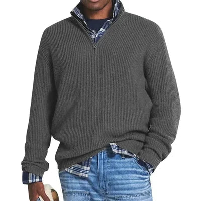 Men's Textured Button Neck Jumper