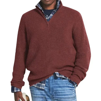Men's Textured Button Neck Jumper