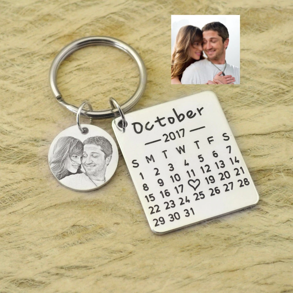 Special Day: Personalized Calendar Keychain Hand Stamped