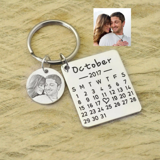 Special Day: Personalized Calendar Keychain Hand Stamped