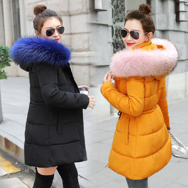 Winter Jacket Women Thick Cotton Padded Lining With Fur Collar