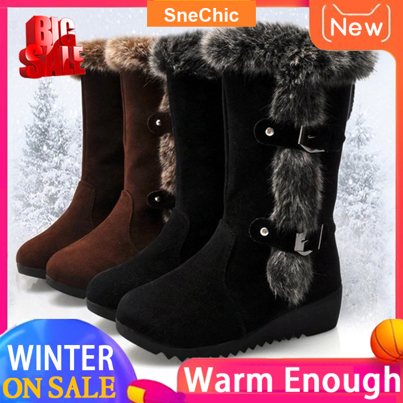 Snow Boots Thigh High Suede Mid-Calf