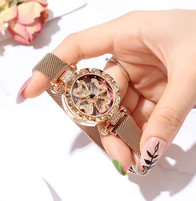 Luxury Lucky Clover Rotating Watch