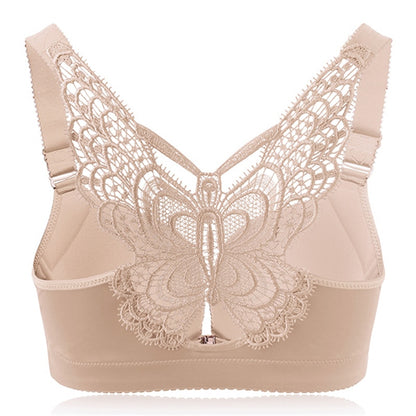 Butterfly Embroidery Front Closure Wireless Bra