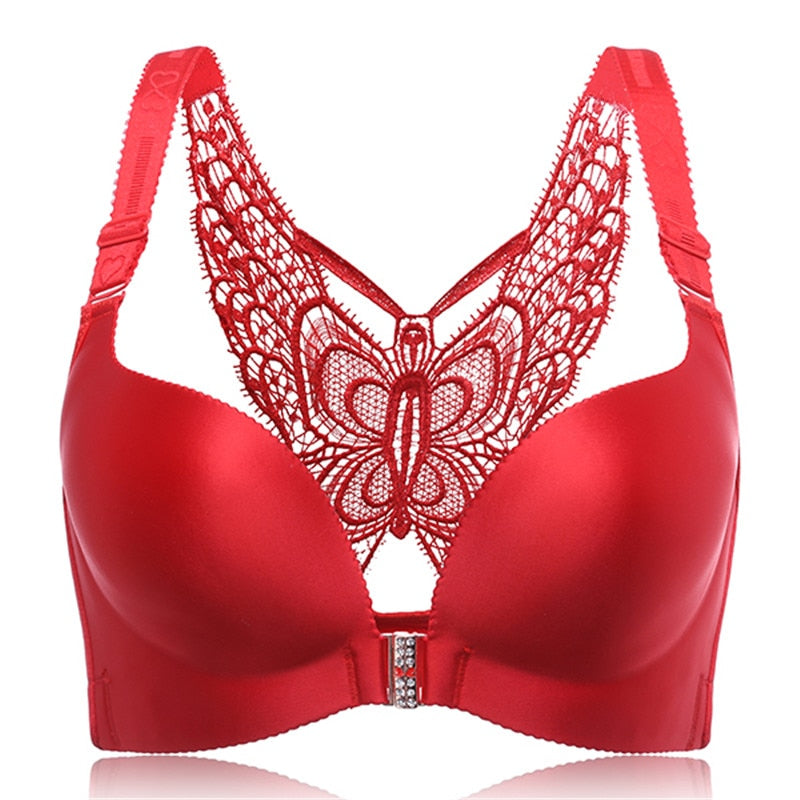 Butterfly Embroidery Front Closure Wireless Bra