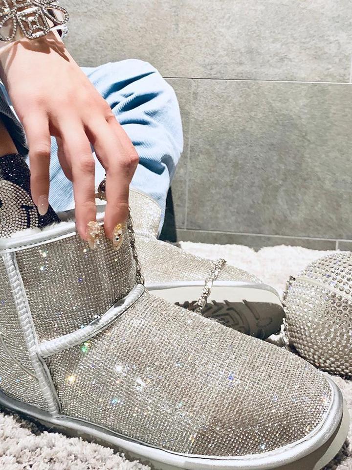 Last Day Promotion-Sheep Fur Rhinestone Full Diamond Waterproof Shoes Boots