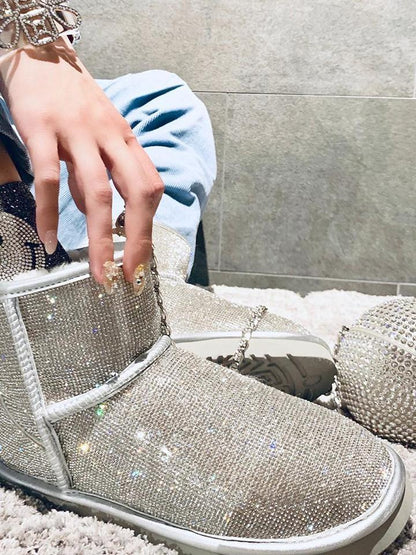 Last Day Promotion-Sheep Fur Rhinestone Full Diamond Waterproof Shoes Boots