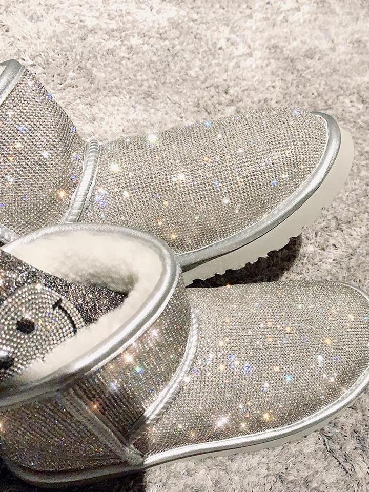 Last Day Promotion-Sheep Fur Rhinestone Full Diamond Waterproof Shoes Boots