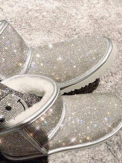 Last Day Promotion-Sheep Fur Rhinestone Full Diamond Waterproof Shoes Boots