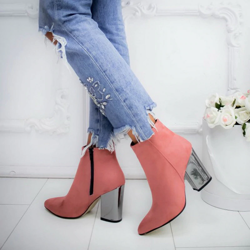 Casual Women High Heels Pumps Warm Ankle Boots