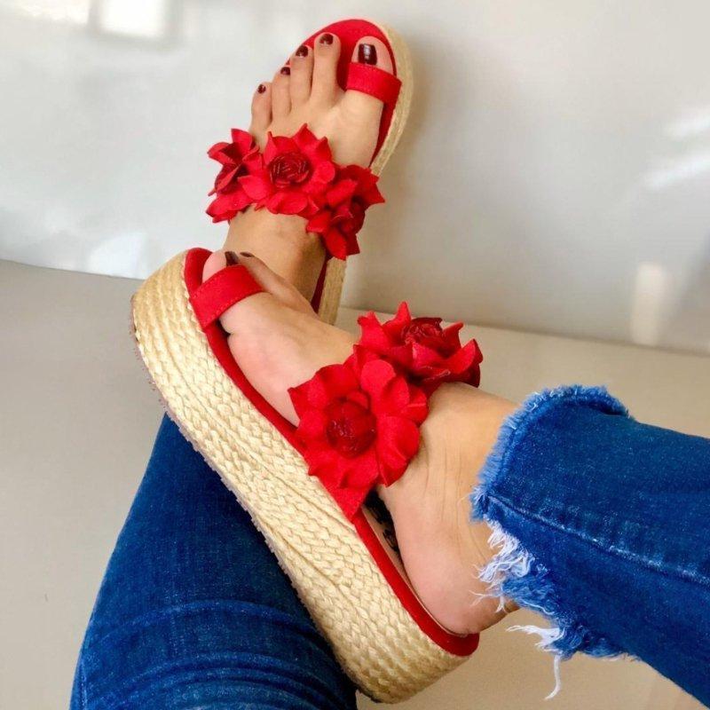 WOMEN CASUAL DAILY FLOWER SLIP ON PLATFORM SANDALS