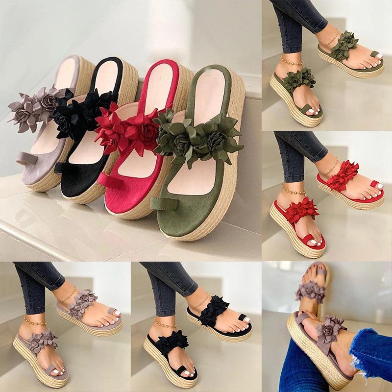 WOMEN CASUAL DAILY FLOWER SLIP ON PLATFORM SANDALS