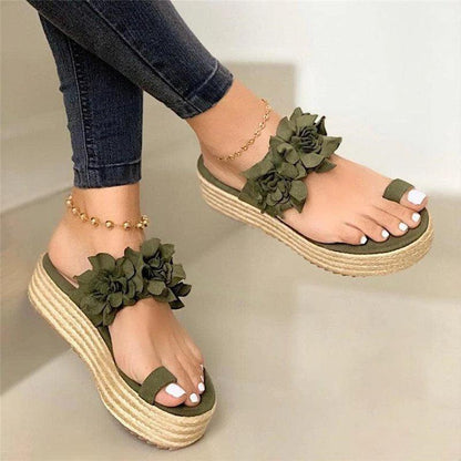 WOMEN CASUAL DAILY FLOWER SLIP ON PLATFORM SANDALS