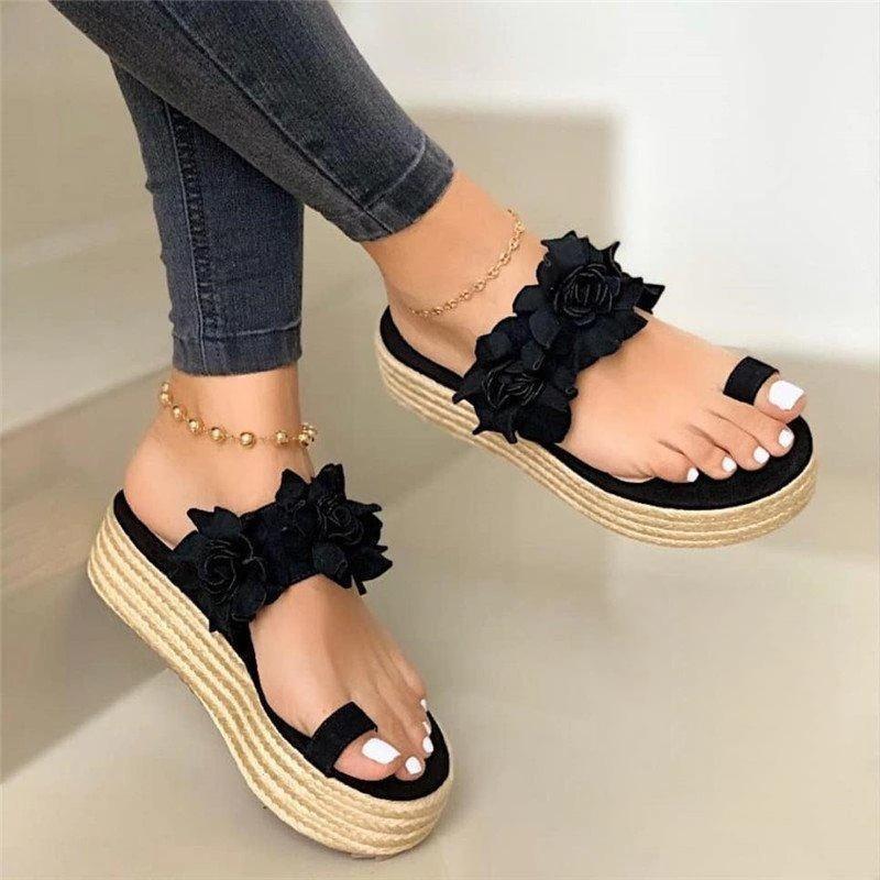 WOMEN CASUAL DAILY FLOWER SLIP ON PLATFORM SANDALS
