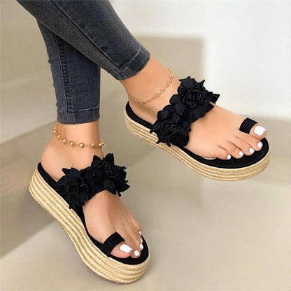 WOMEN CASUAL DAILY FLOWER SLIP ON PLATFORM SANDALS