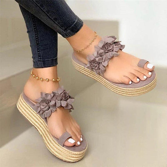 WOMEN CASUAL DAILY FLOWER SLIP ON PLATFORM SANDALS