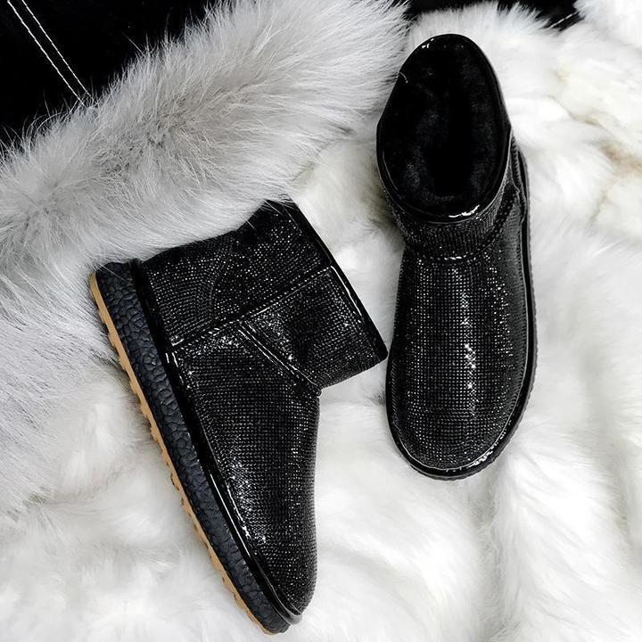 Last Day Promotion-Sheep Fur Rhinestone Full Diamond Waterproof Shoes Boots