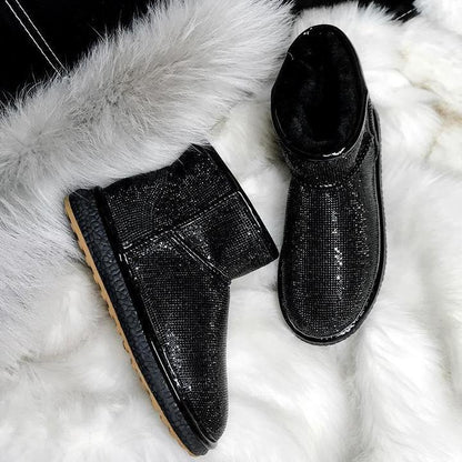 Last Day Promotion-Sheep Fur Rhinestone Full Diamond Waterproof Shoes Boots