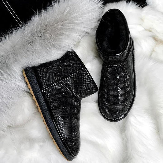 Last Day Promotion-Sheep Fur Rhinestone Full Diamond Waterproof Shoes Boots