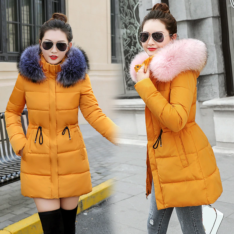 Winter Jacket Women Thick Cotton Padded Lining With Fur Collar