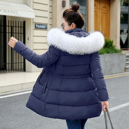 Winter Jacket Women Thick Cotton Padded Lining With Fur Collar