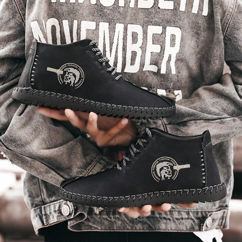 New men leather casual shoes breathable comfortable light, non-slip and wear-resistant