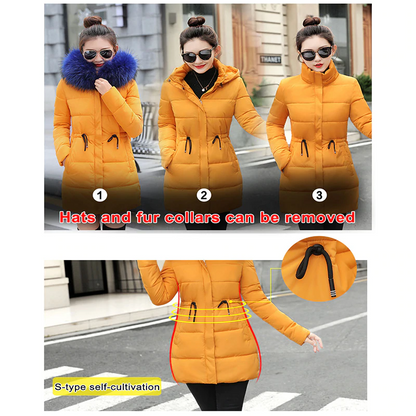 Winter Jacket Women Thick Cotton Padded Lining With Fur Collar
