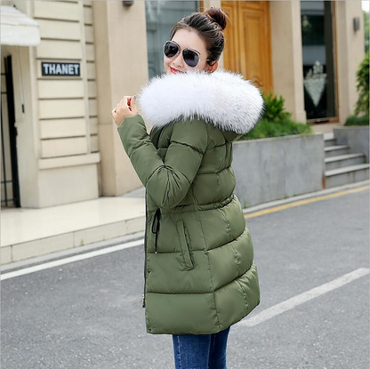 Winter Jacket Women Thick Cotton Padded Lining With Fur Collar