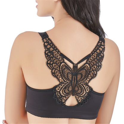Butterfly Embroidery Front Closure Wireless Bra