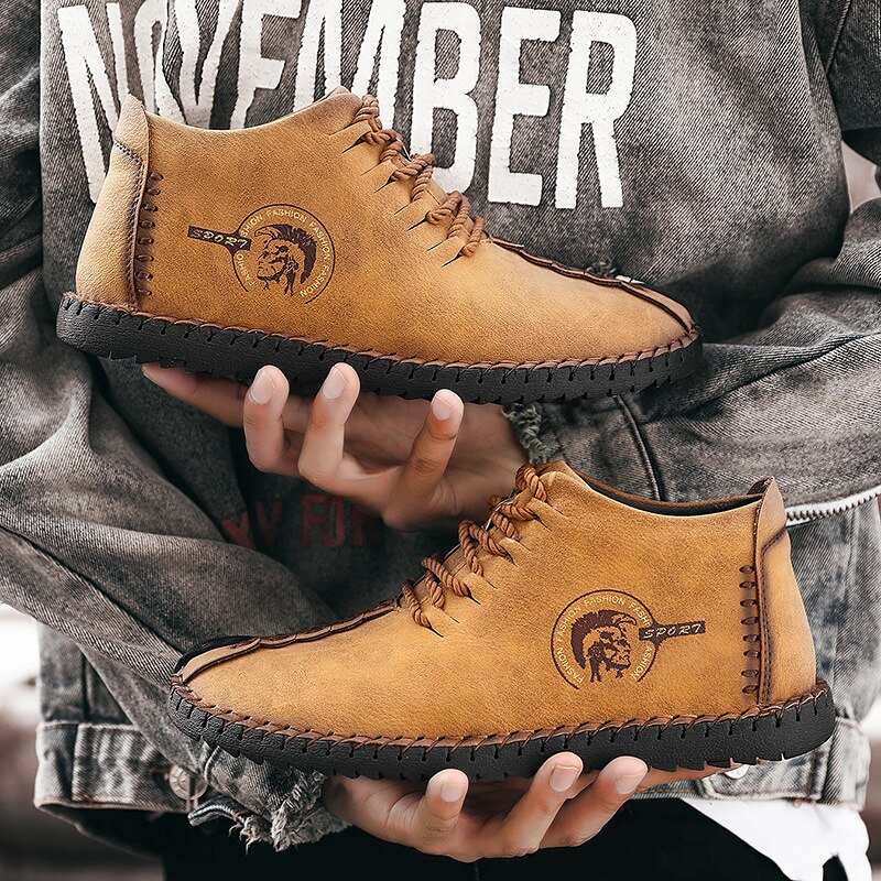 New men leather casual shoes breathable comfortable light, non-slip and wear-resistant