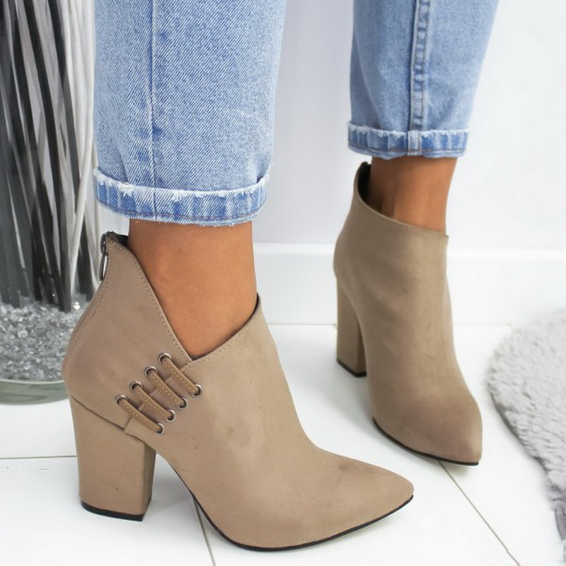 Casual Women High Heels Pumps Warm Ankle Boots