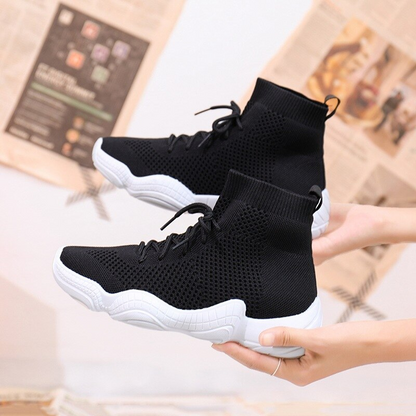 Sneakers Mesh Lace-Up Stretch Fabric Knited For Women